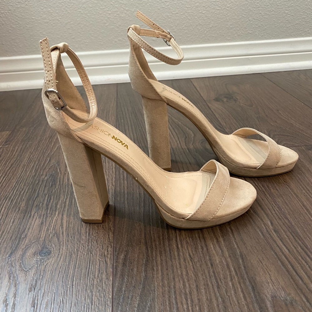 Fashion Nova Beige Block Heel Sandals